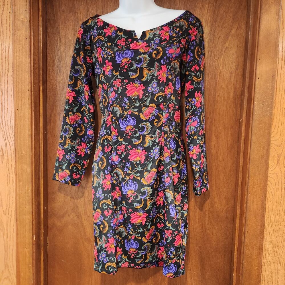 Vintage Y2Kβ Paris Blues 90s Black And Floral Mini Dress Sz 7